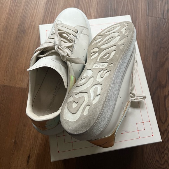 Alexander Mcqueen Oversized Platform Sneakers Leather Wht Iridescent Womens Sz11 - Picture 7 of 15